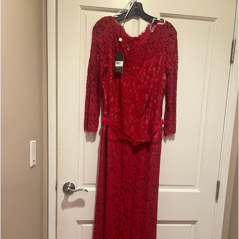 Tadashi Shoji maxi red lace dress size 16